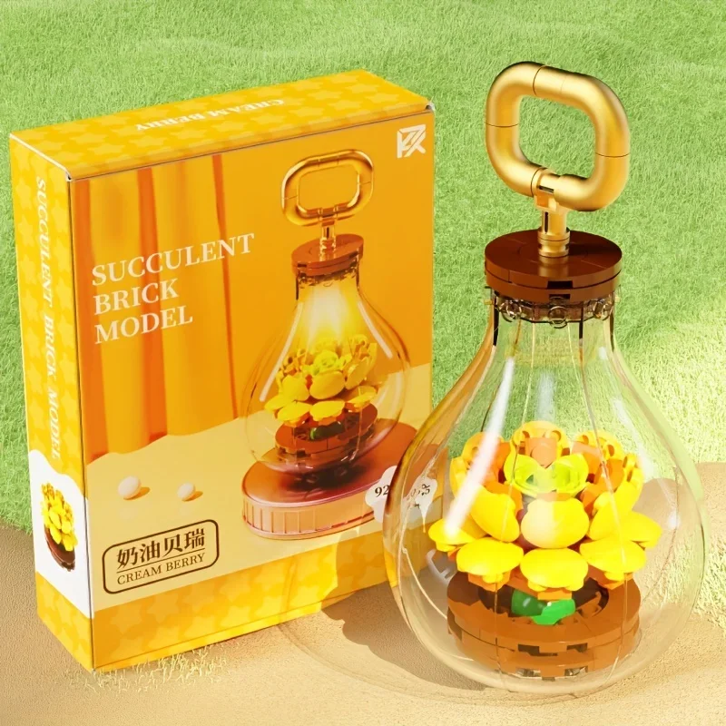 

107PCS Light Bulb Flower Building Blocks Succulent Potted Plants Assembly Bricks With Lights Creative Children’s Holiday Gifts