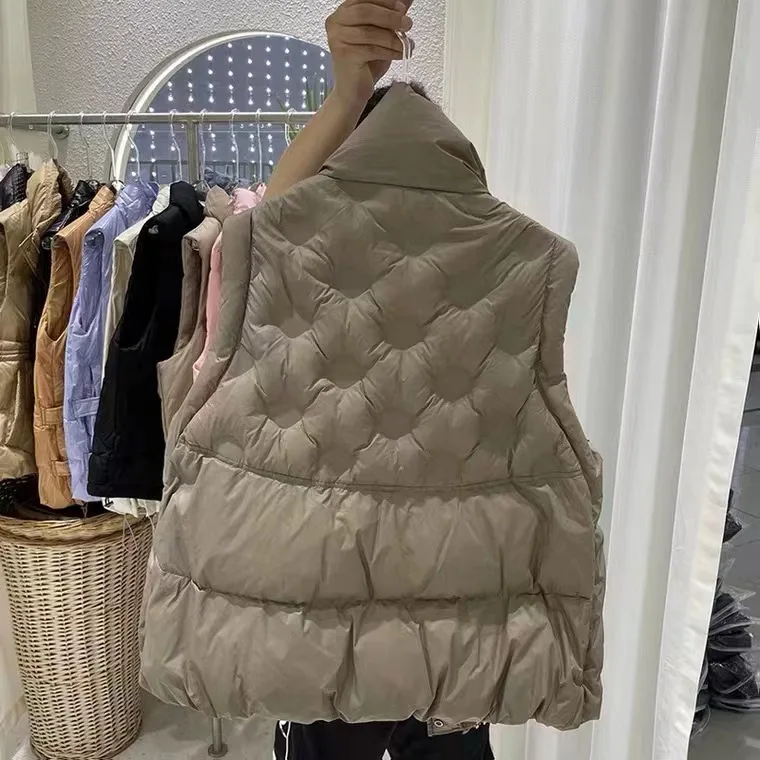 Autumn and winter women's warm down jacket vest jacket stand-up collar loose versatile embossed fashion cold protection