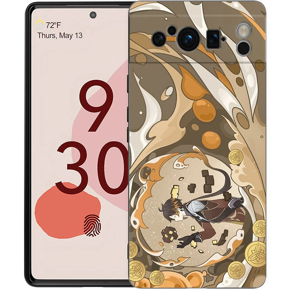 Genshin Impact-funda de silicona con logotipo de dibujos animados para Google Pixel 8, 7, 6 Pro, 6A, 5G, carcasa trasera suave a prueba de golpes, color negro