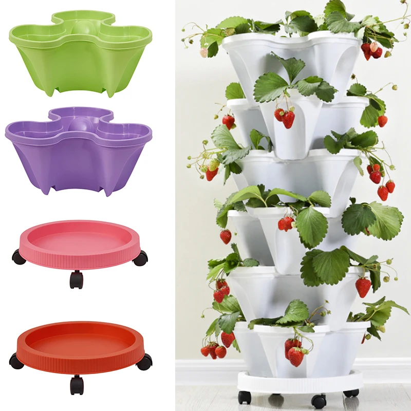 Stackable Multi-tiers Flower Pot with Wheel Vertical Non-slip Assorted Space-saving Planter Ventilated Flowerpot for Balcony