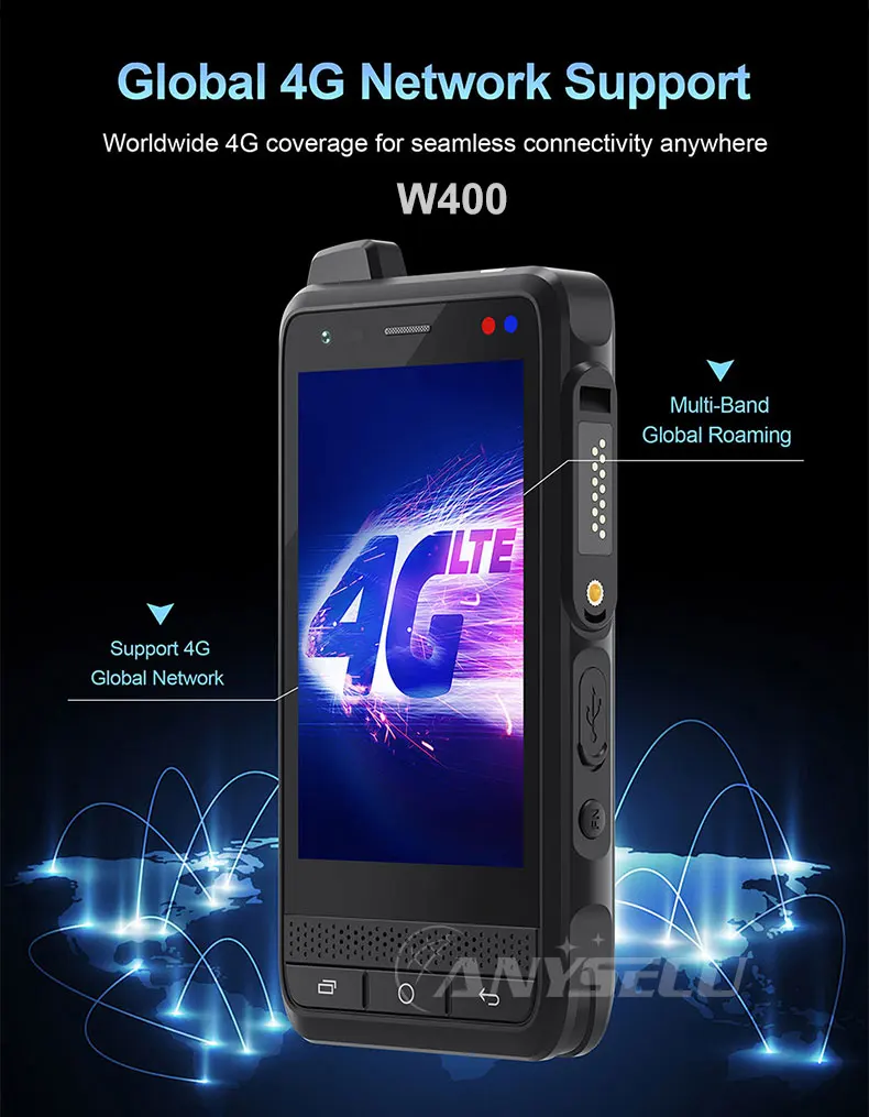ANYSECU W400 PDA Resistente Con Walkie Talkie PoC Zello IP65 Smartphone Android 15 4350mAh 4G Rango Global Walkie Talkie NFC