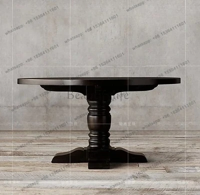 country style retro round dining table European solid wood round table antique furniture conference table