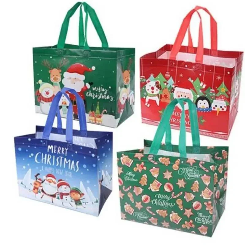 Christmas Series Printing Eco Shopping Bag Foldable Reusable Tote Folding Pouch Travel Non-woven Bathroom Storage Bag