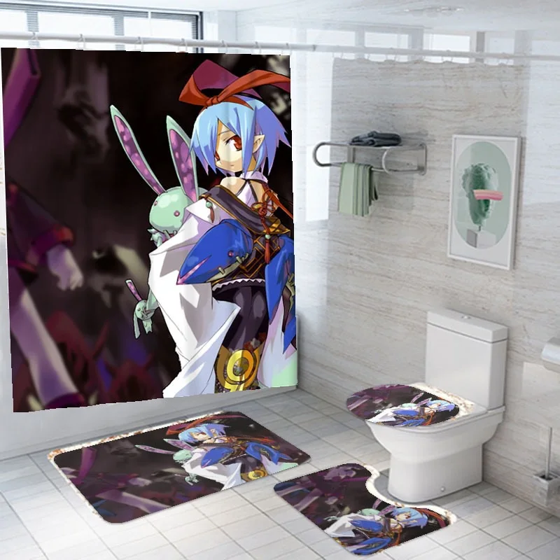 Game Genshin Impact Shower Curtain Kawaii Loli Hutao Venti Keqing Printed Bath Mat Set Bath Curtain Anime Bathroom Toilet Gift