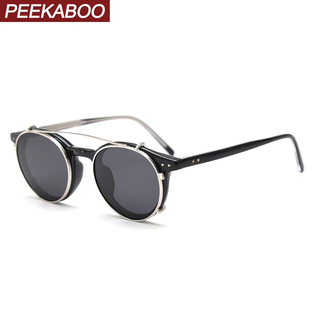 

Peekaboo oval glasses retro women polarized TR90 clear lens unisex round sunglasses for men clip on female accessories round