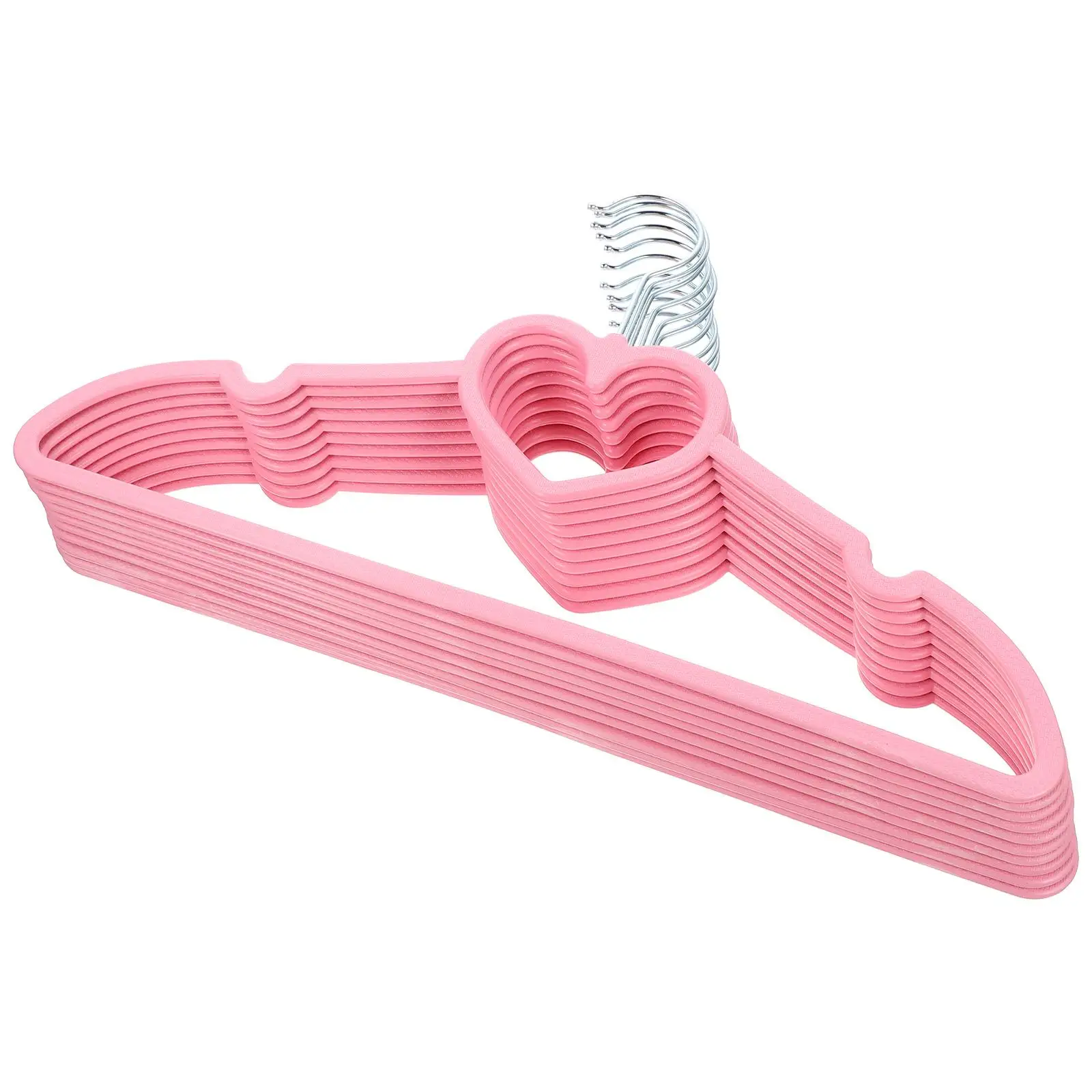 

10pcs Heart Shaped Clothes Hanger Drying Rack Cute Pink Plastic Non Slip Hangers Clothing Coat Home Laundry Use