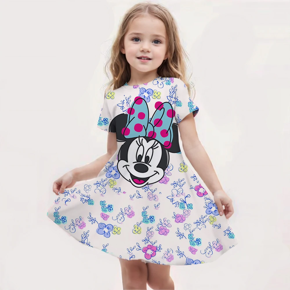 

Disney Summer Girls Cute Cartoon Mickey Mouse Dress Fashion Trend Dress Kids Daily Casual Stylish Short Sleeve Clothing Outfit
