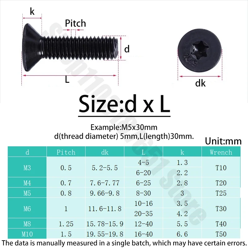 M3-M10 Black Grade 10.9 Alloy Steel Six-Lobe Torx Flat Countersunk Head Screws / High Strength Hexalobular Socket Bolts 4-40mm