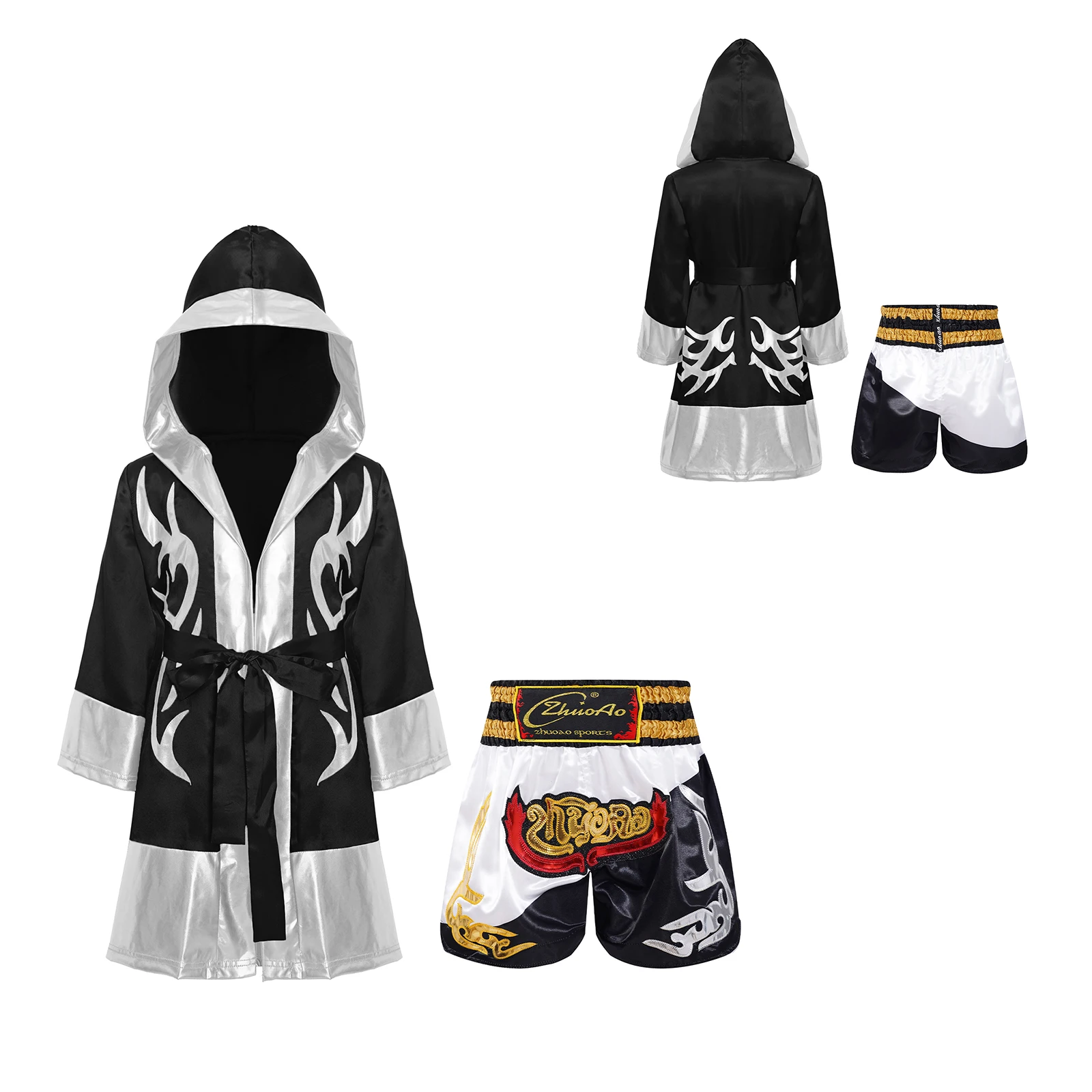 Children Boxing Clothes Sets for Boys Girls Satin Fighting Training Cosutmes Kids Boxer Robes Suits Sports Muay Thai Outfit