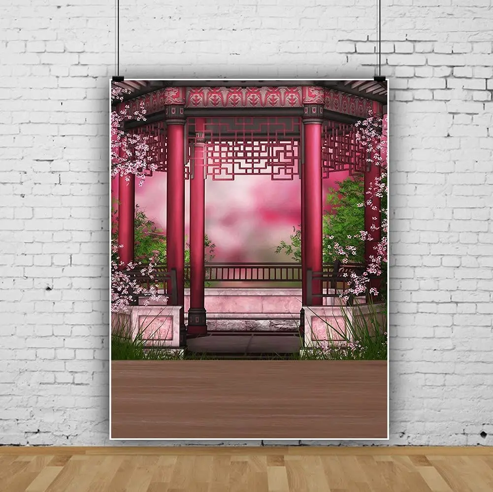 

Photography Backdrop Classical Pavilion Flowers Dreamy Background Retro Architecture Fairy Tale Garden Wedding Festival Poster