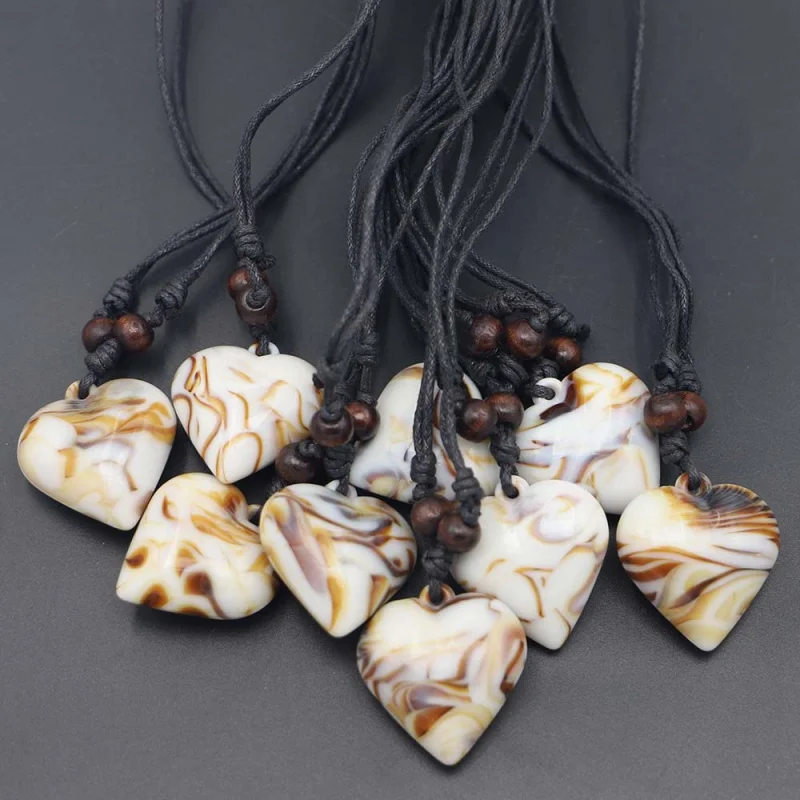 

Hot Sale 10pc set Ox Bone Resin Heart-Shaped Pendant Cotton String Necklace