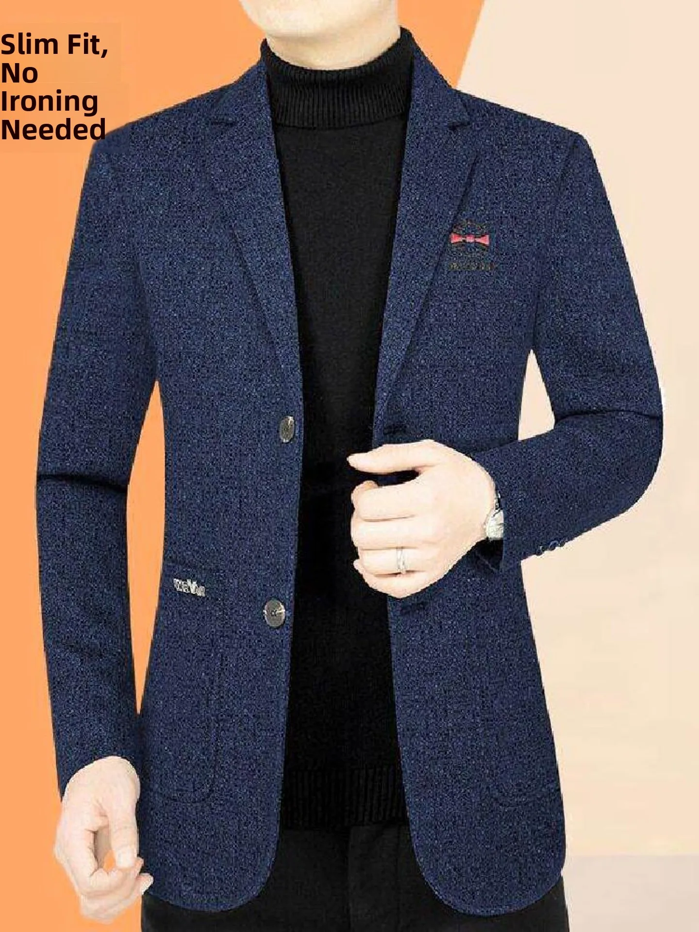 

Мужской деловой повседневный пиджак для мужчин среднего возраста, высококачественный, осенне-весенний, модный, из утолщенного полиэстера, на одной пуговице