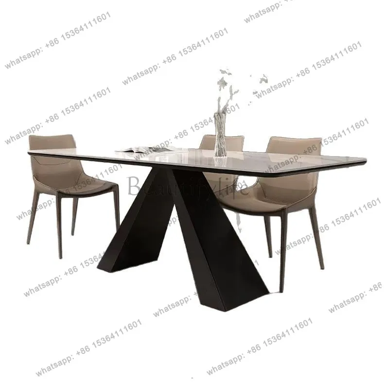 

Light luxury bright rock slab dining table rectangular household small apartment modern minimalist