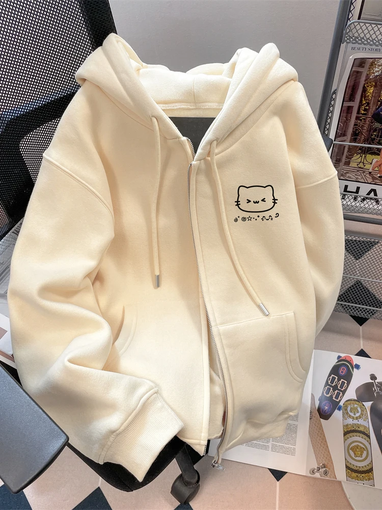 

Корейская милая модная толстовка с капюшоном с милым мультяшным принтом, женская осенне-зимняя повседневная длинная толстовка на подкладке Fce, свободная посадка...