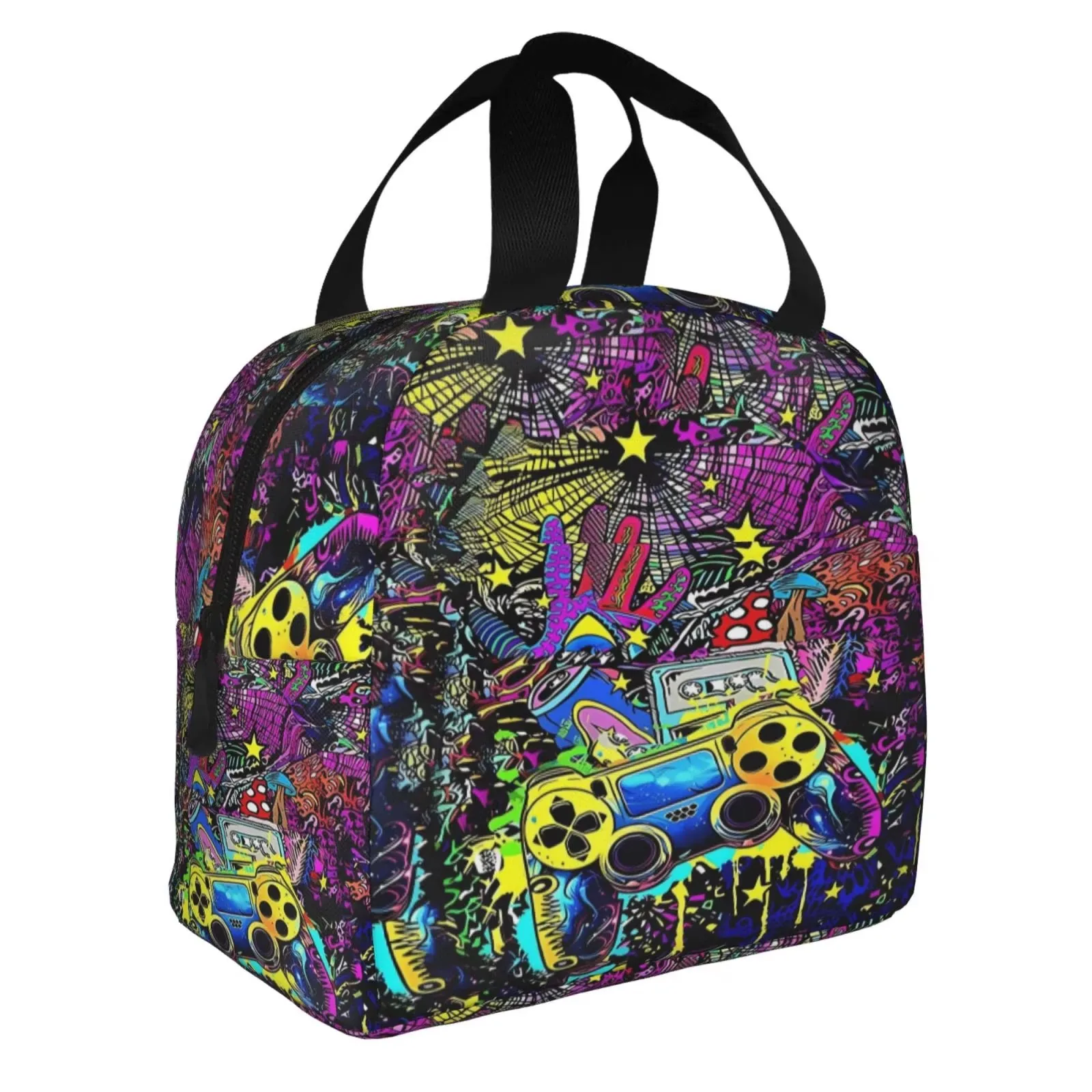 Abstract Game Controller Insulated Lunch Bag Durable Oxford Thermal Tote for School Office Picnic for Girls Women