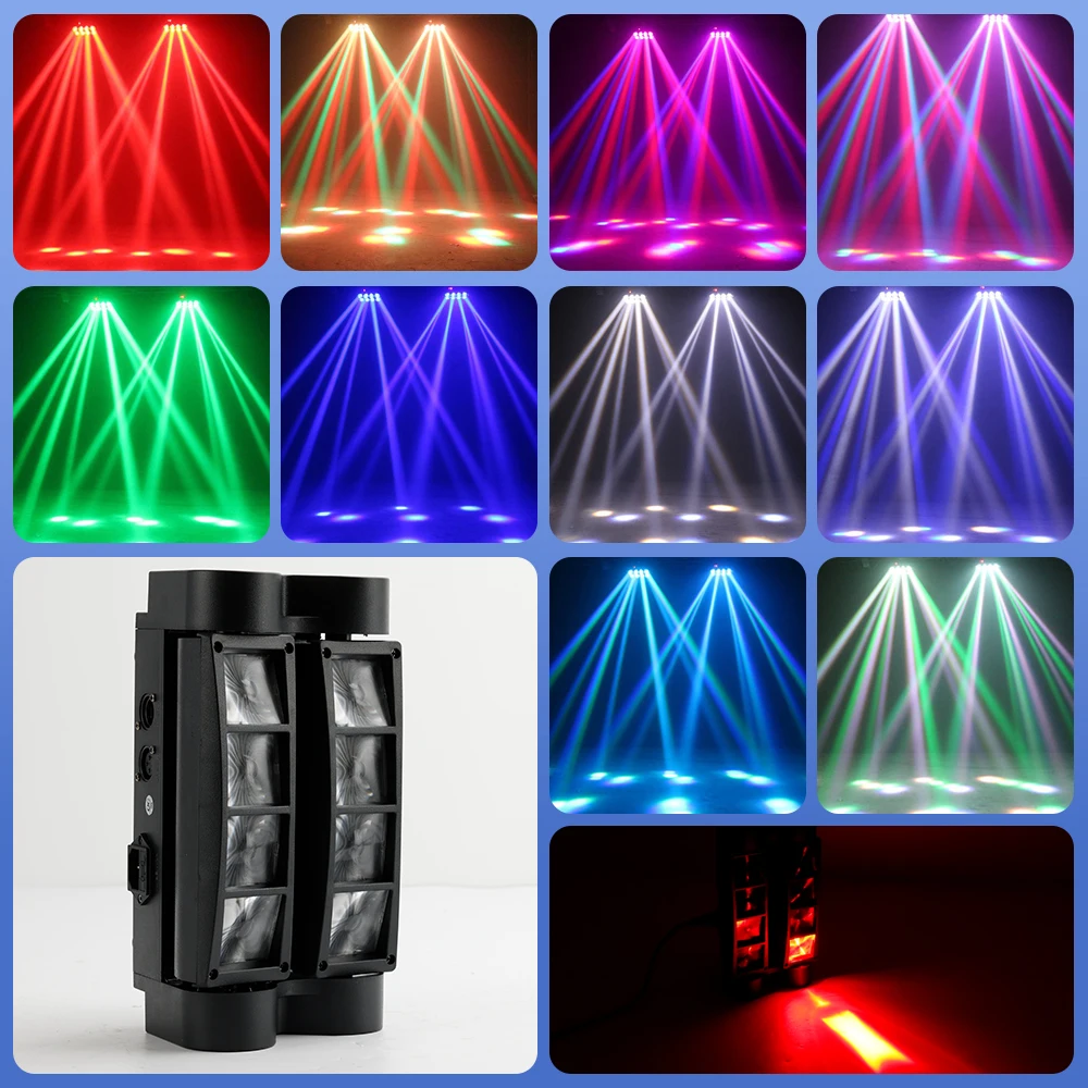 Areyourshop Spider Moving Head Light 80W 8-LED RGBW DMX512 Stage Lighting with Rotating Beam for Disco DJ Party Club