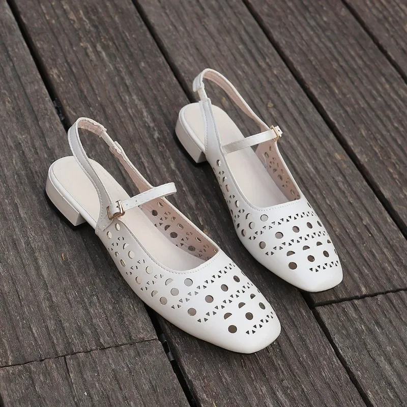 Women Square Toe Geometric Cutout Slingback Mary Jane Sandals Adjustable Single Strap with Metal Buckle Summer Casual Outfits