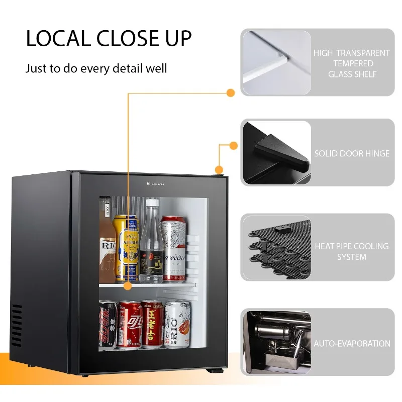Compact Refrigerator Absorption Glass Door 25L Mini Fridge Hotel Room Bar Mini Fridge