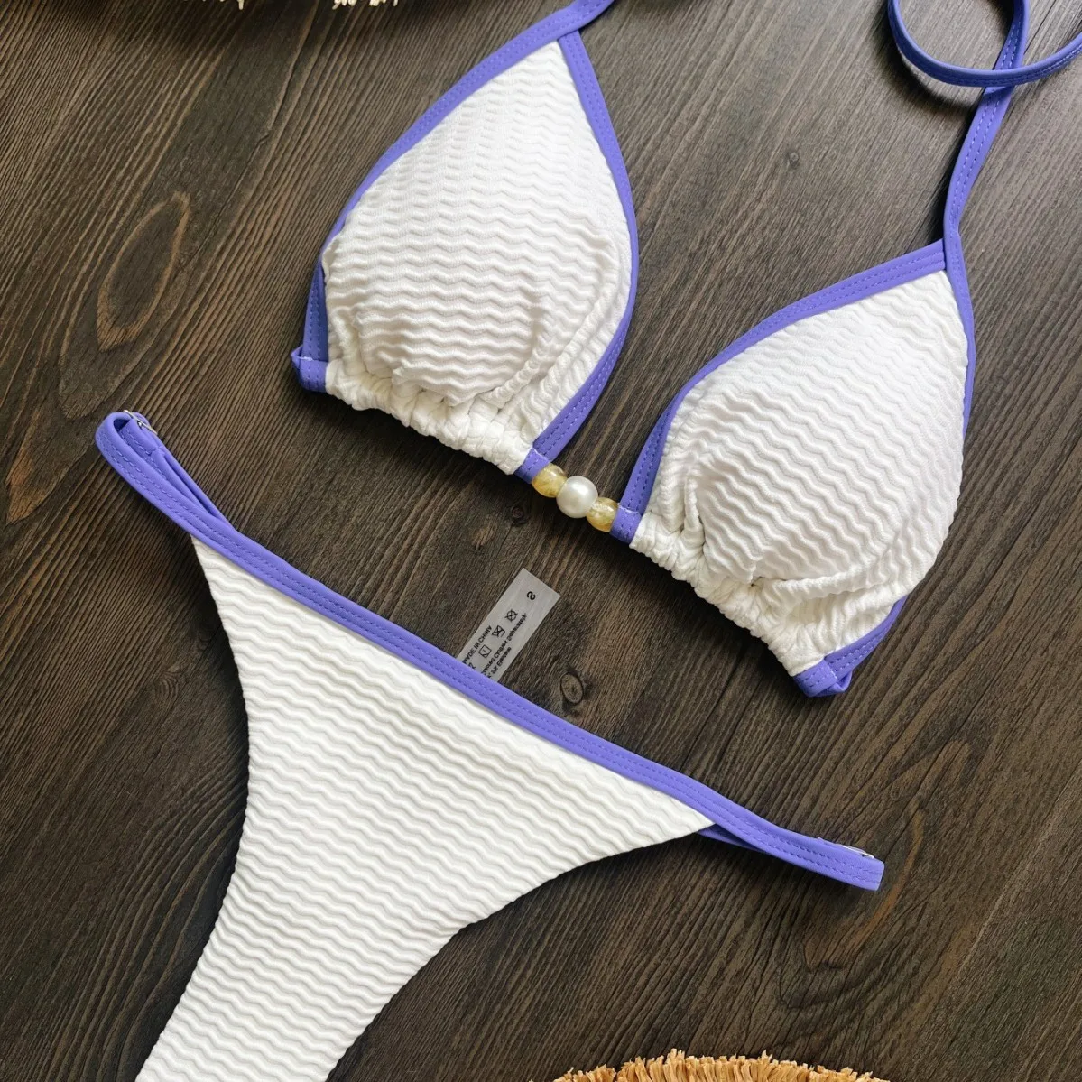 

Бикини-стринги 2025, специальная ткань с жемчугом, женский комплект бикини, треугольный купальник, однотонный купальник, купальный костюм, пляжная одежда