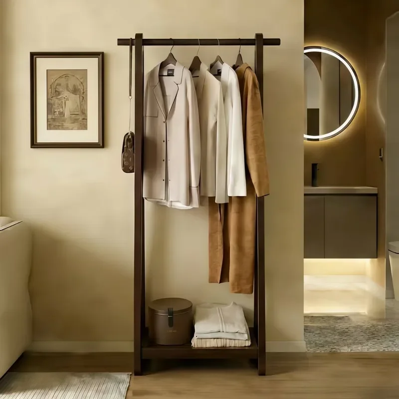 Floor to Ceiling Solid Wood Coat Rack Space Saving Vertical Hanger for Home Bedroom Bedside Clothes Storage Stand