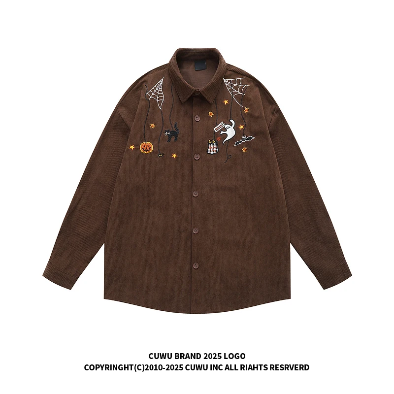 

Cuwu американский ретро Хэллоуин вышитый длинный све irt свободный повседневный сарафан для мужчин и женщин осень мода колледж ветер