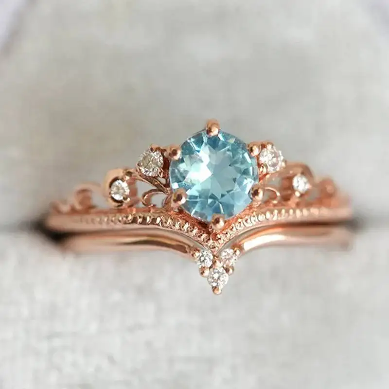 Huitan Ästhetische Damenringe, luxuriöses Design, eingelegte, glänzende blaue Zirkonia-Accessoires für Hochzeit, Verlobung, bezaubernder Schmuck