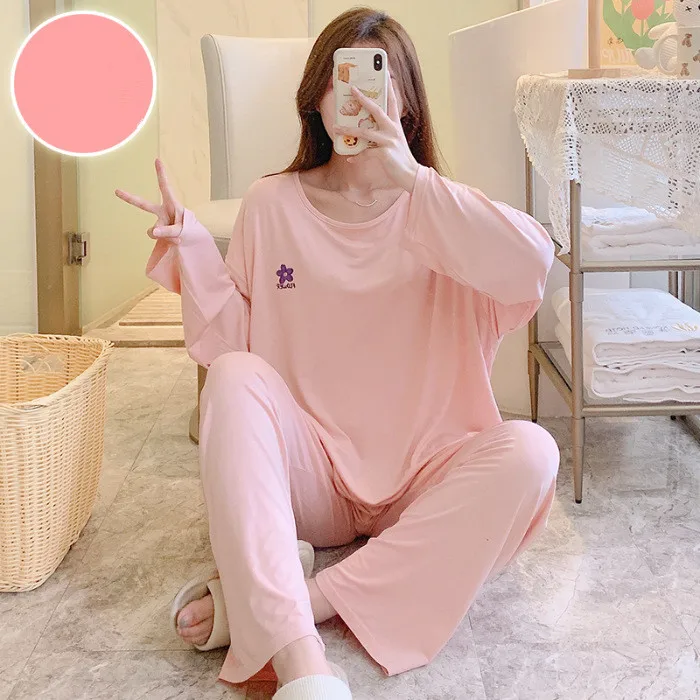 M-5XL Modal Cotton Pajamas Set New Large Size Long Sleeve Casual Top + Trousers Suit Autumn Winter Sleepwear Women Pijama Mujer