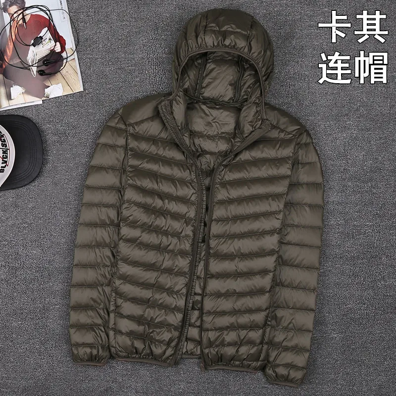 Autumn New Mens Clothes Fashion Boutique Solid Color Ultra-thin Light Comfortable Casual Hooded White Duck Down Jacket Men Coat