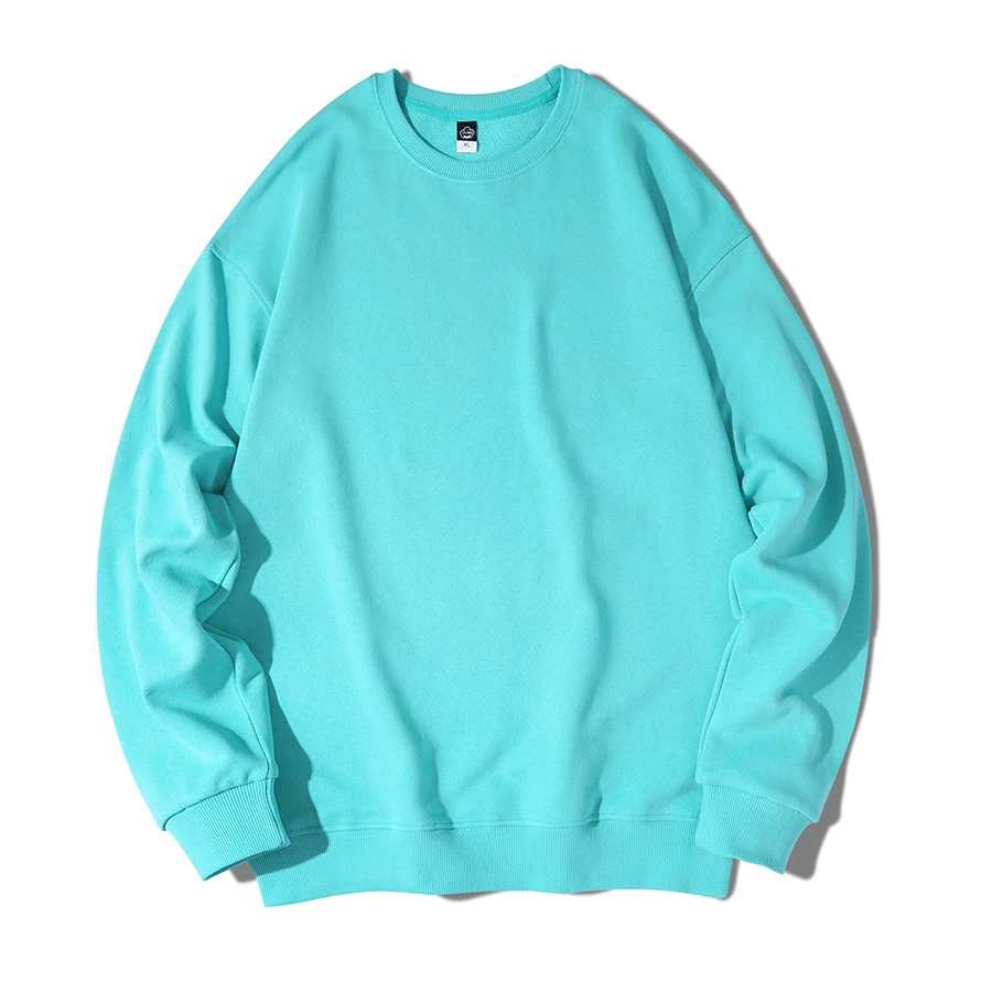 WAVLATII New Women Cotton Terry Sweatshirts Female Light Blue Hoodies Lady Casual Long Sleeve Tops for Spring Autumn