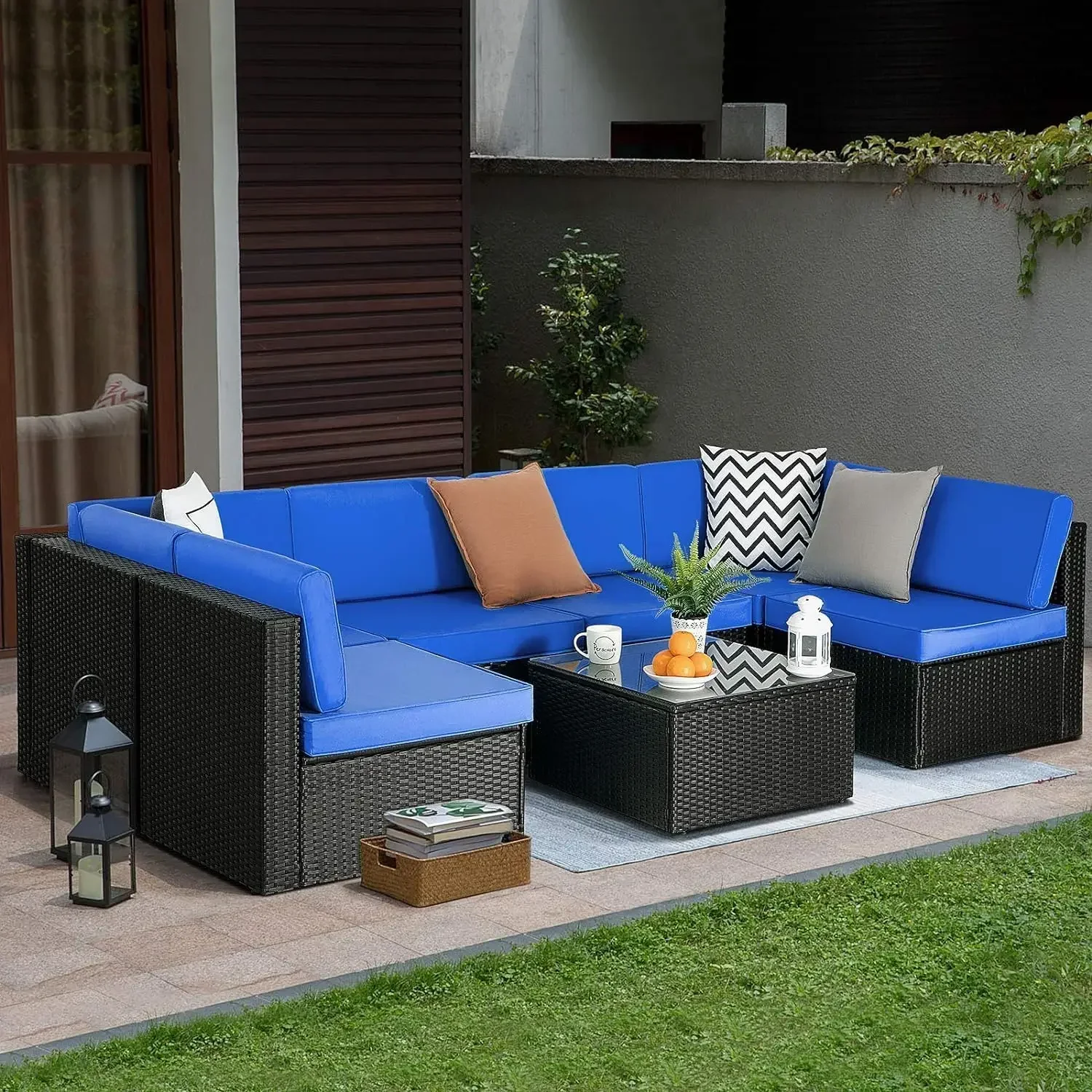 7 Pieces Patio Furniture Set, Outdoor Couch, All Weather Conversation Sets , Rattan Wicker Couch for Garden, Backyard, Poolside