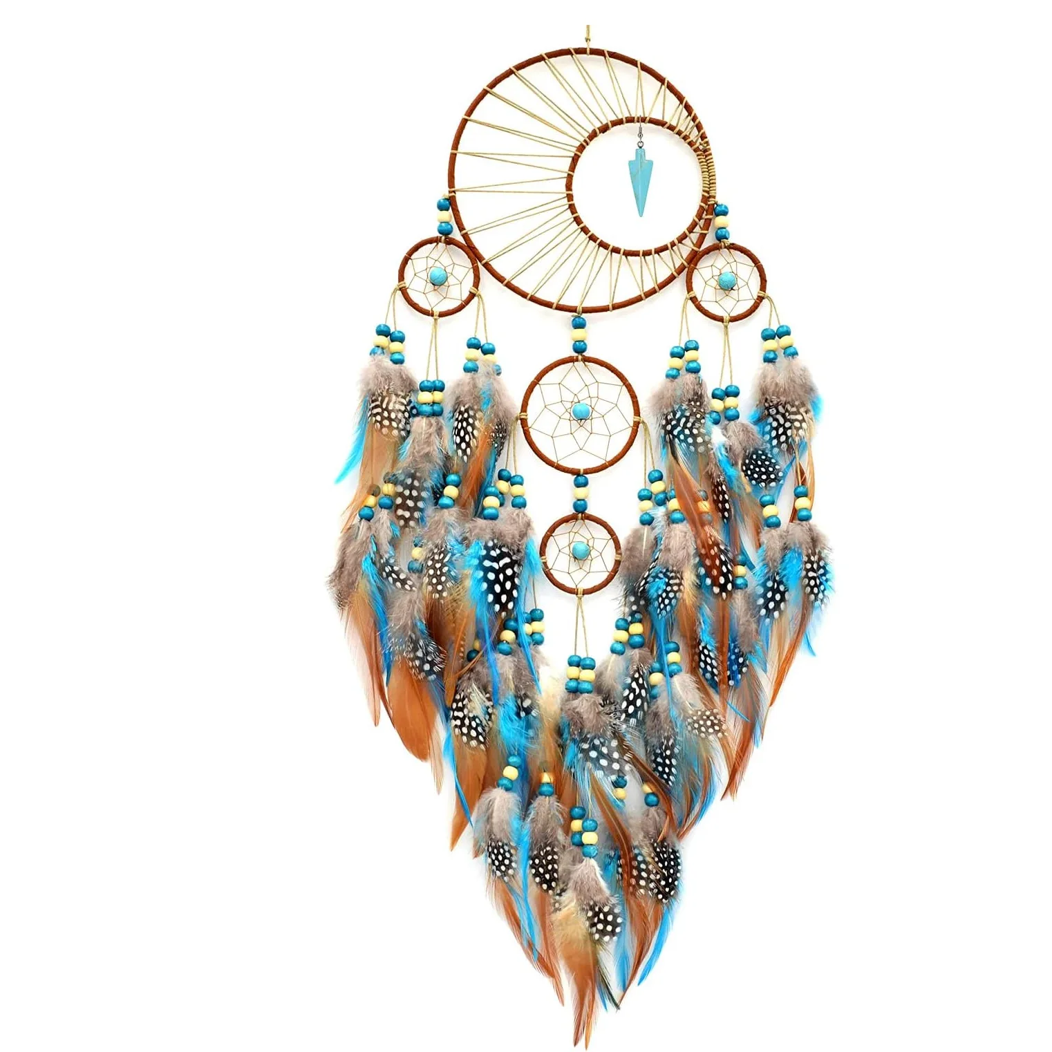Bohemian Turquoise Dream Catcher With Feathers Beads Multiple Circles Home Decor Turquoise Arrow Feathers Beads Artistic Wall