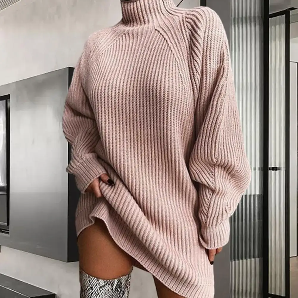 Robe pull à col haut pour femme, pull chaud, col haut, coupe élégante pour l'automne