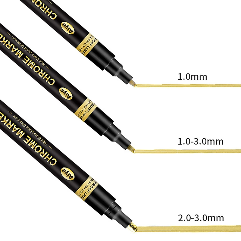 Marqueur de galvanoplastie miroir, or, argent, cuivre, réparation de jouet modèle, stylo chromé liquide, stylo de peinture en métal de moulage bricolage, 1PC, 3 documents