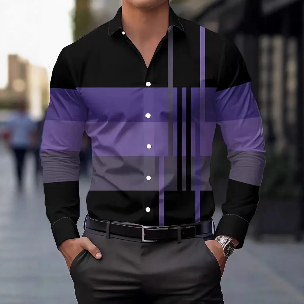 Men's New Casual Personality Trendy Men's Long-sleeved 3D Digital Printing Shirt Large Size Shirt