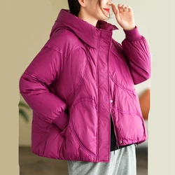 Chaqueta de plumas para mujer, abrigo con capucha de diseño Simple, Parka corta informal gruesa y cálida, novedad de invierno, 2023