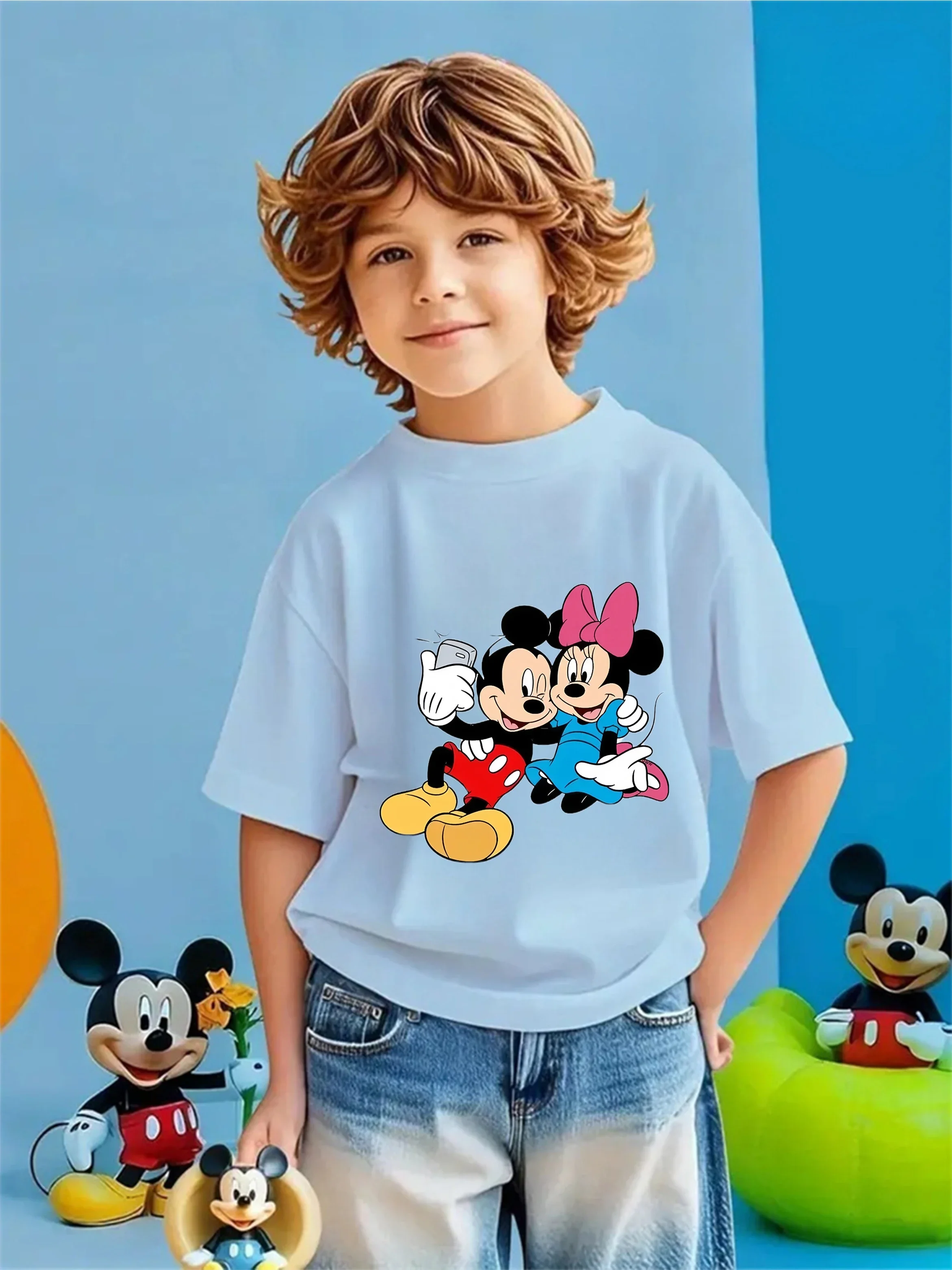 

3-14Y Kawaii Mickey Mouse Crew Neck Tshirt Boys Girls Summer Cute Cartoon Hot Fashion Street Outdoor Casual Children