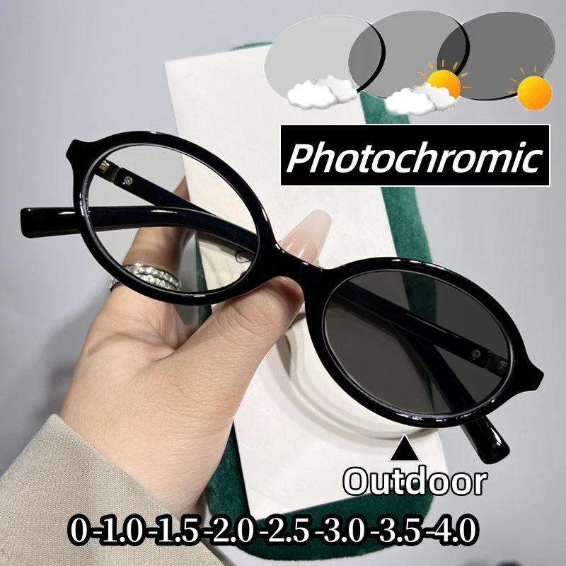 

Fashion Trendy Ladies Photochromic Myopia Glasses Blue Light Blocking Sunglasses Prescription Eyeglasses Near Sight 0 To -4.0