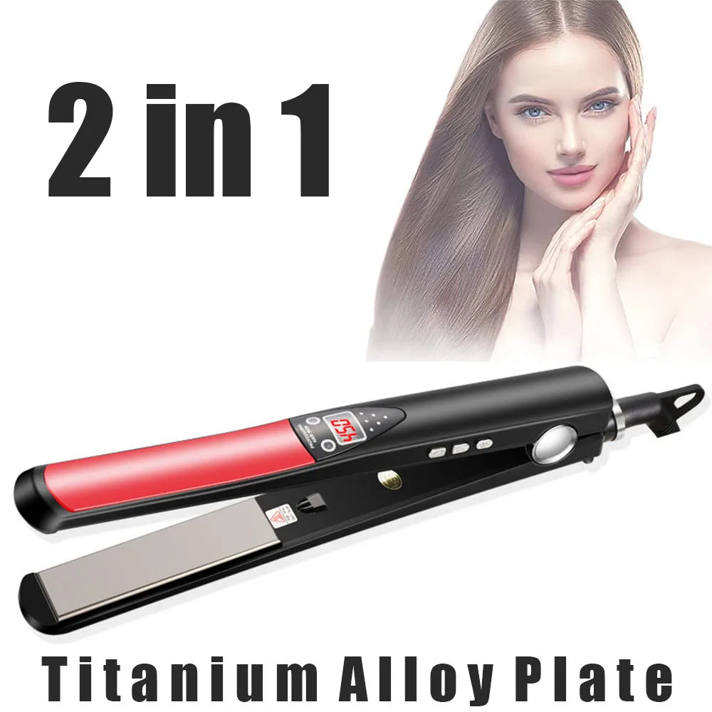 

Hair Straightener Flat Iron and Curler 2 in 1 Professional with Aluminum Alloy Plate Heat Up and Style Fast for All Hair Types