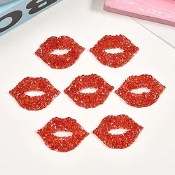 High Quality 5pc Red Rhinestone Lip Mouth Patches for Chlothing Iron on Clothes Bag Fabric Sticker Appliques Stripes Badge DIY