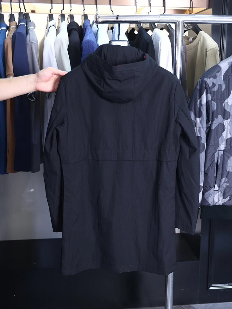 

Homesi Мужская повседневная куртка с капюшоном, однотонная верхняя одежда средней длины для отдыха, весна-осень, сезонная стойка, модная городская...