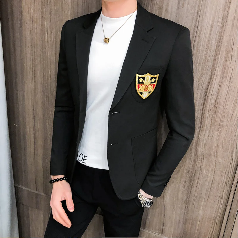 

Blazer Men Gold Embroideried Slim Fit Masculino New Spring Singer Host Costume European Style Studio Stage Wear Terno Masculino