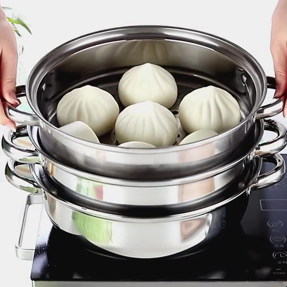 

3 Tier Steamer Cooker with Lid Stainless Steel Steam Pot Multipurpose Steamer for Vegetable Dumpling Stock Sauce Food