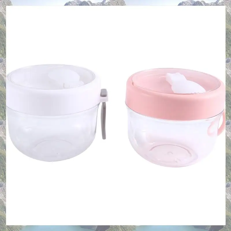 

2025 Trend Overnight Oat Containers With Lid And Spoons 2PCS, 20Oz Portable Plastic Yogurt Jars,Leak-Proof Dessert Cups