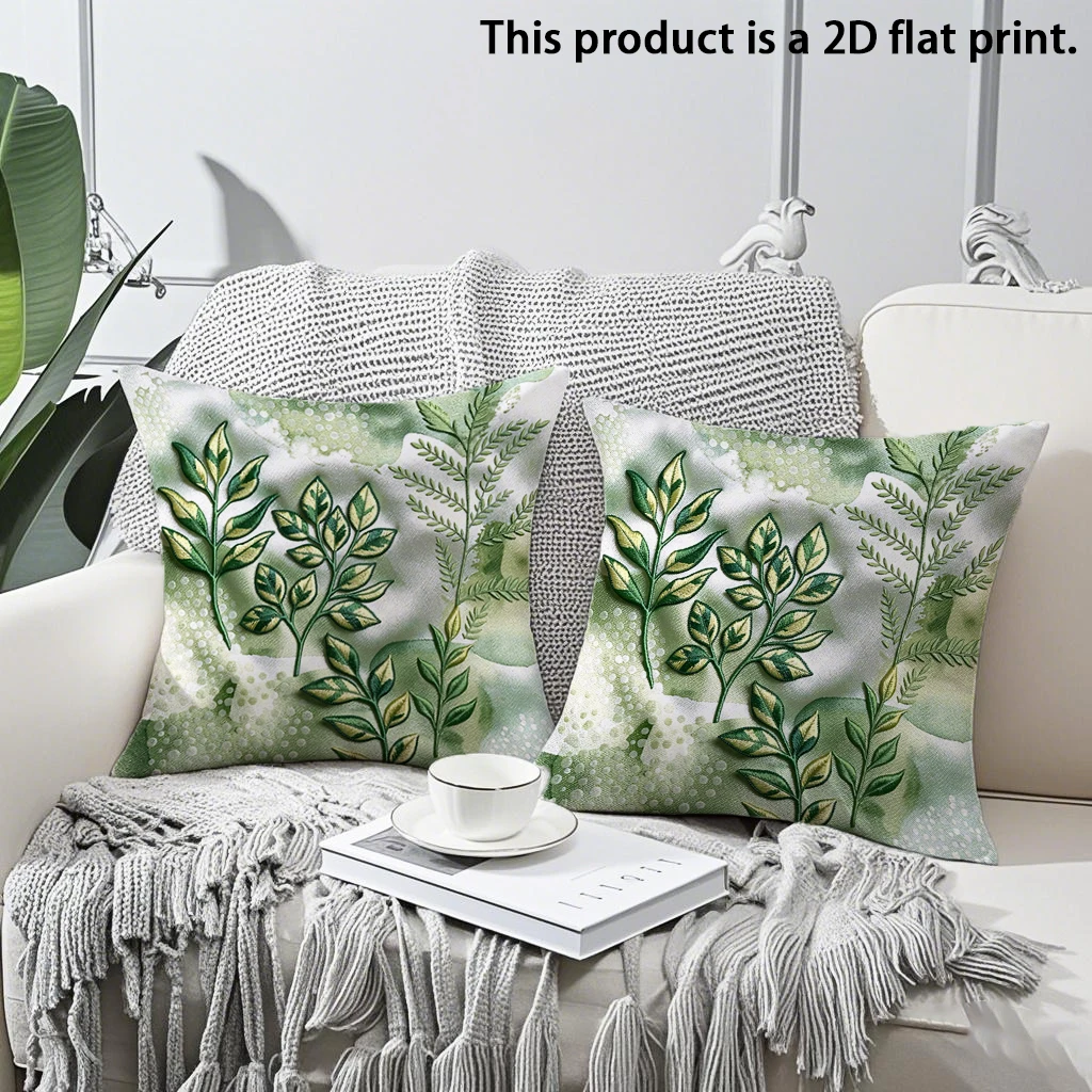 2pcs Green Watercolor Botanical Throw Pillow Covers 18x18 Inch Set of 2 Farmhouse Decorative Cushion Cases for Sofa Bedroom