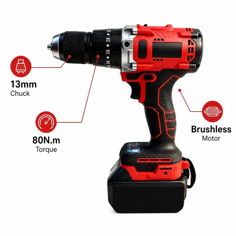 Two Speed 18V Concrete Metal Portable Rechargeable Lithium Battery Electric Drill