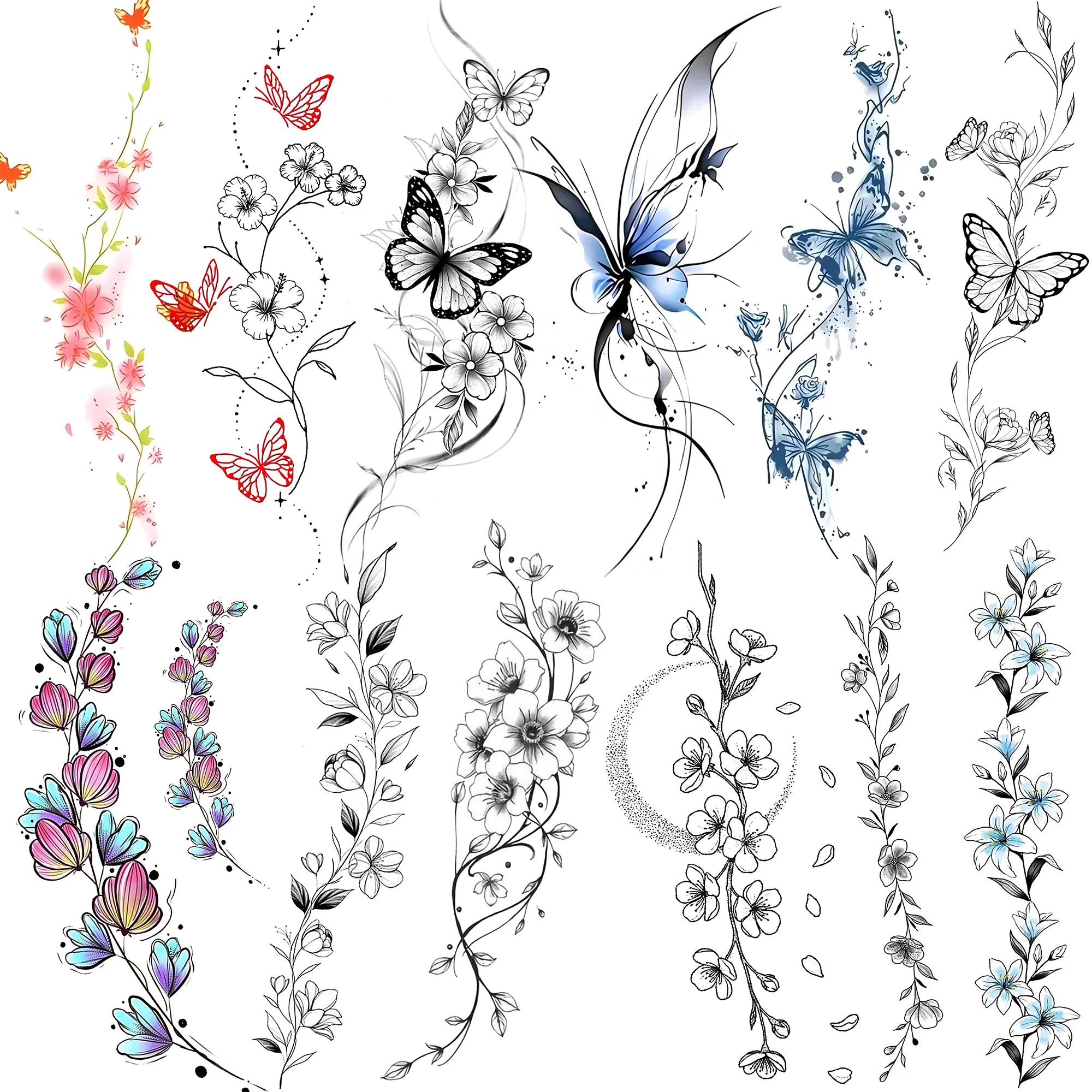 

1 Sheet Pretty Butterfly Flower For Women Hand Foot Collarbone, Temporary Fake Tattoo Stickers Waterproof Long Lasting Realistic