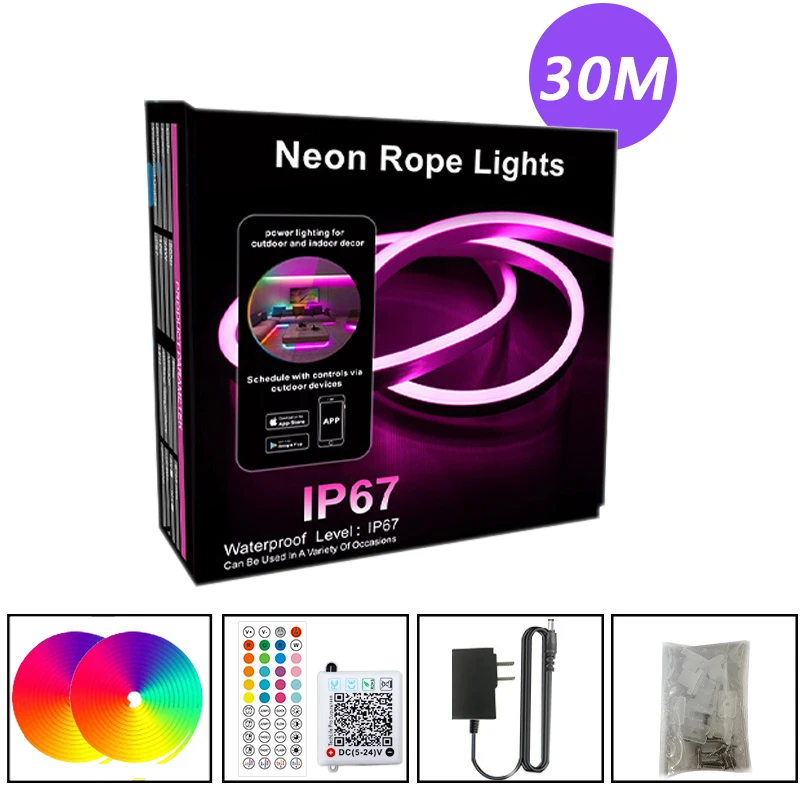 KcoiiFun DC24V RGB LED Neon Lichterkette Farbwechsel Musik Sync App Steuerung 10M 20M 30M wasserdichte flexible Lampe für Heimdekoration 5