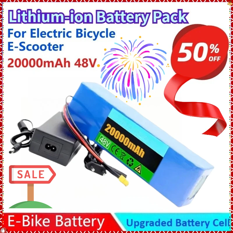 

New 20000mAh 48V Li-ion Battery Pack T/XT60 Plug for Electric Bicycle E-Scooter 18650 Cells with BMS Protection Waterproof Case