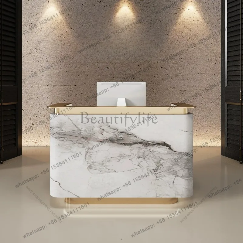 Factory Direct Sales Nordic Luxury Hotel Reception Desk Modern Minimalist Style Company Welcome Desk Stainless Steel Design Offi