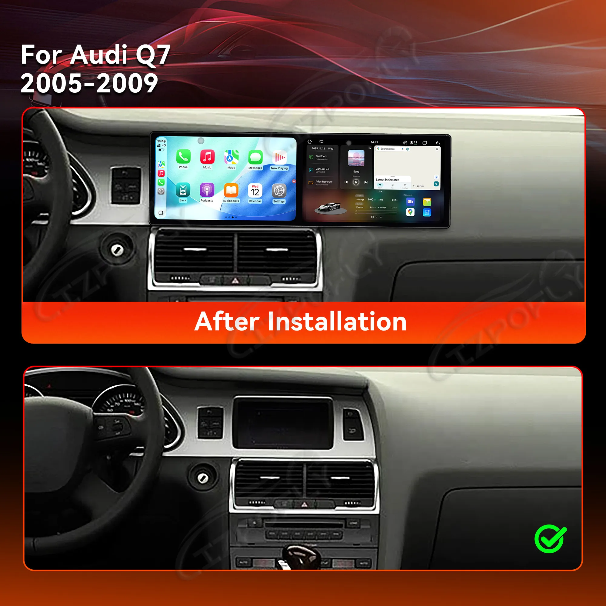 Dual 9.1'' Android 15 CarPlay Car Radio For Audi Q7 2005-2009 Touch Screen Multimedia Player GPS Navigation 4G WIFI